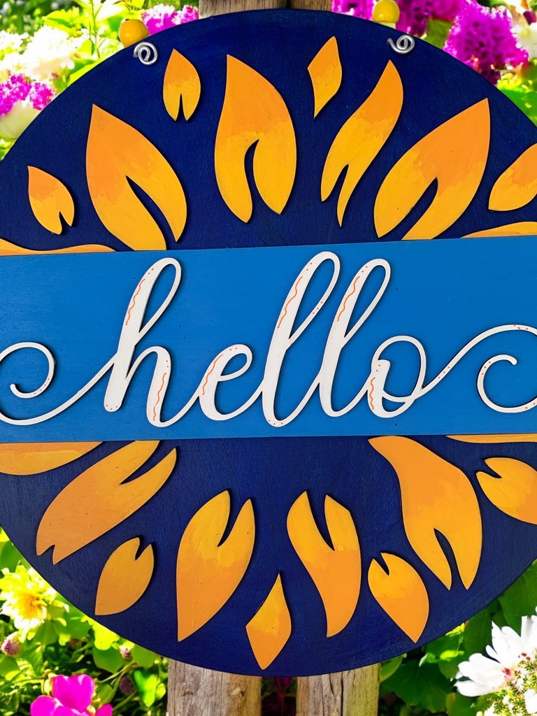 Sunflower Hello Sign β Rustic Summer Door Decor β Farmhouse Welcome Sign for Front Porch