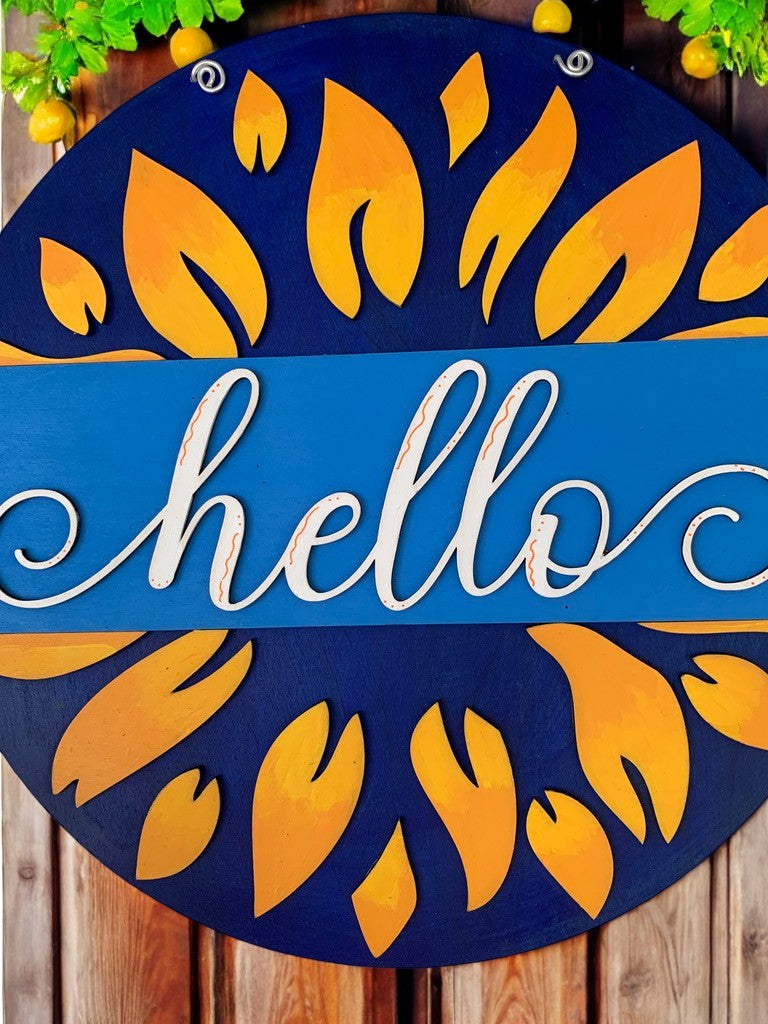 Sunflower Hello Sign β Rustic Summer Door Decor β Farmhouse Welcome Sign for Front Porch