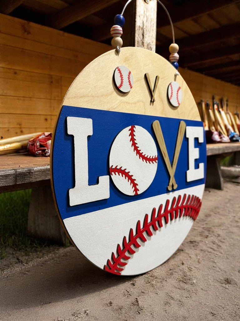 Love of Baseball Sign | Handmade Baseball Door Hanger for Sports Fans & Families