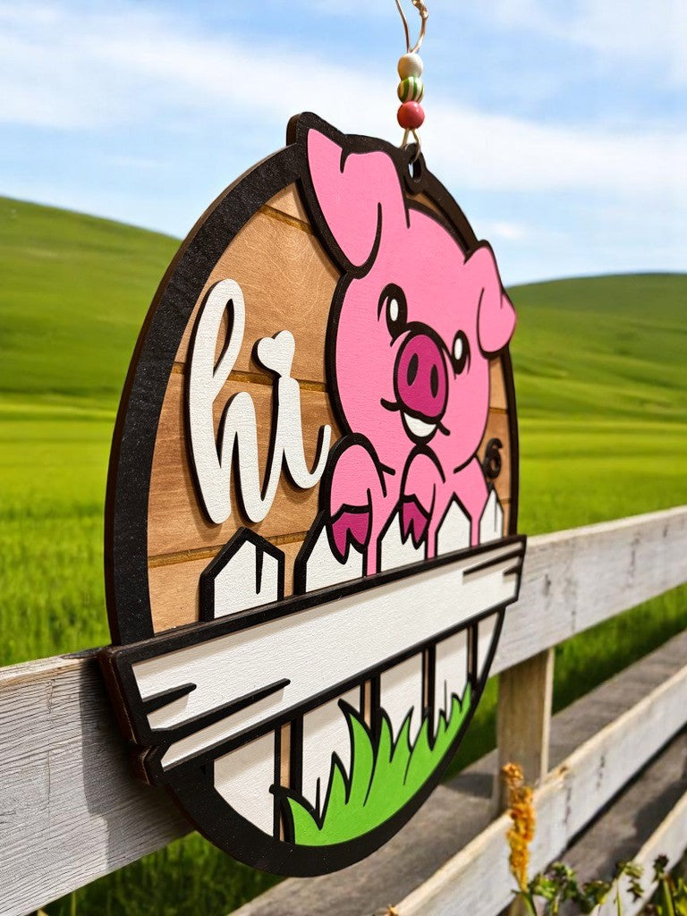 Farmhouse Pig Sign | Handcrafted Wooden Pig Decor with Rustic Barnyard Charm