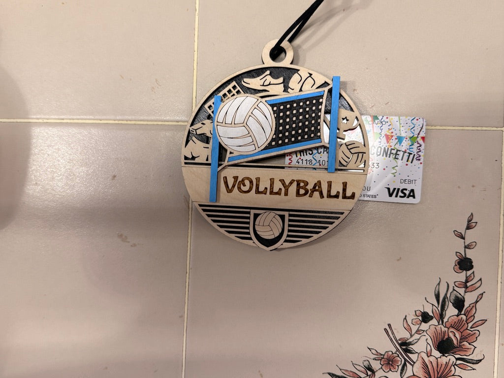 Personalized Sports Medallion Gift Card Holder | Hand Painted 3D Wood Sport Medal | Handcrafted