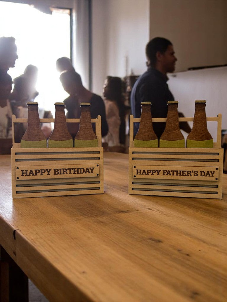 Beer Bottle Wooden Gift Card Holder – Funny Handmade Gift for Dad or Birthday, Rustic Keepsake Crate Style