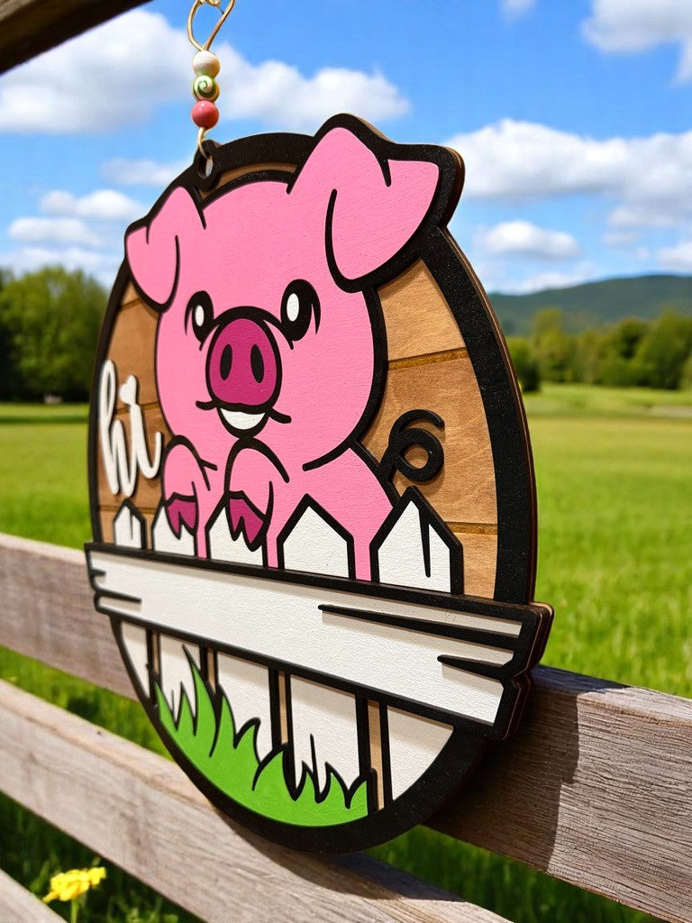 Farmhouse Pig Sign | Handcrafted Wooden Pig Decor with Rustic Barnyard Charm