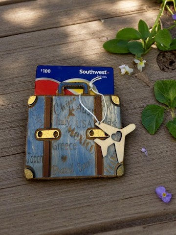 Travel Suitcase Gift Card Holder | Handmade Wooden Travel Gift for Wander lovers | Unique Adventure Keepsake