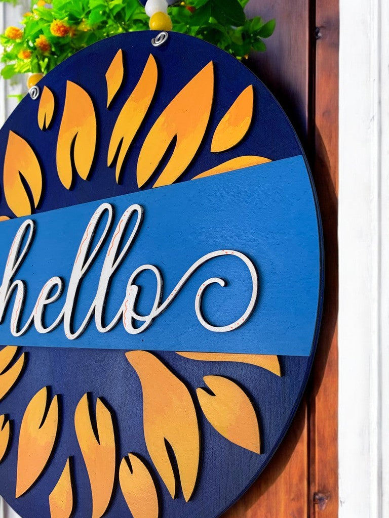 Sunflower Hello Sign β Rustic Summer Door Decor β Farmhouse Welcome Sign for Front Porch