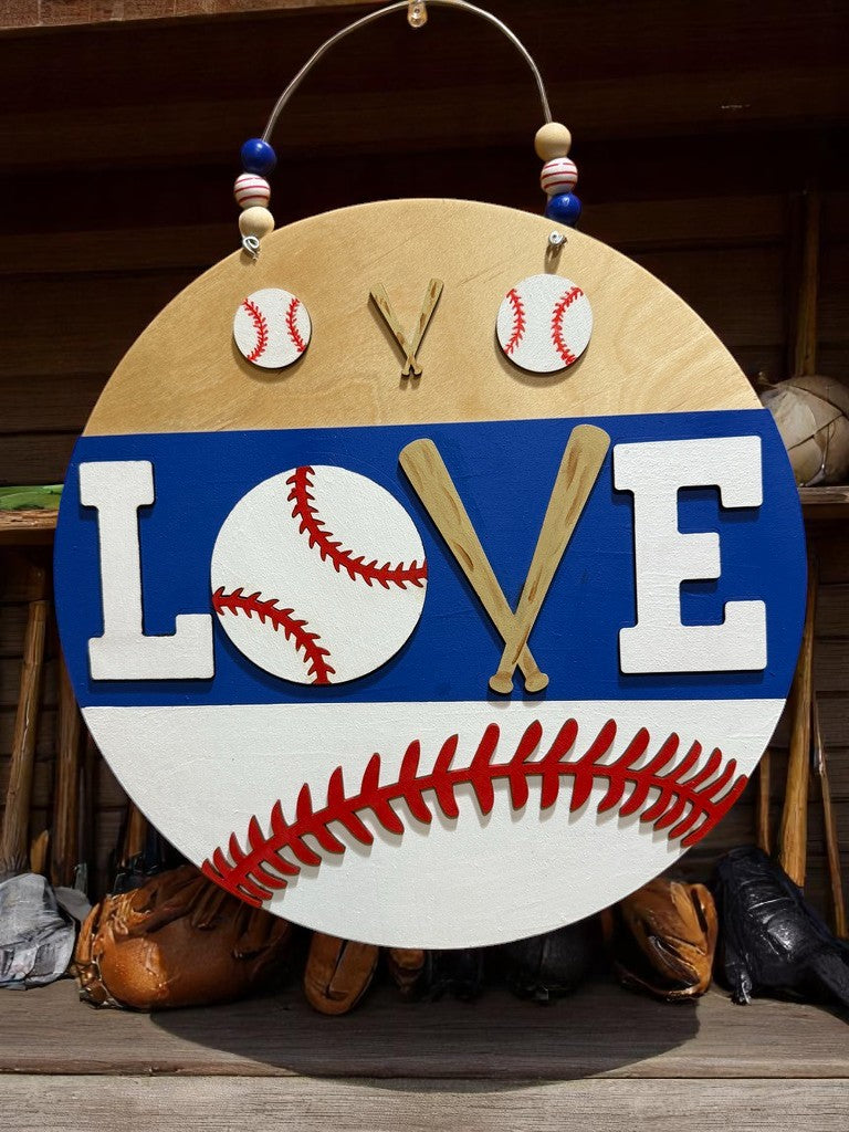 Love of Baseball Sign | Handmade Baseball Door Hanger for Sports Fans & Families