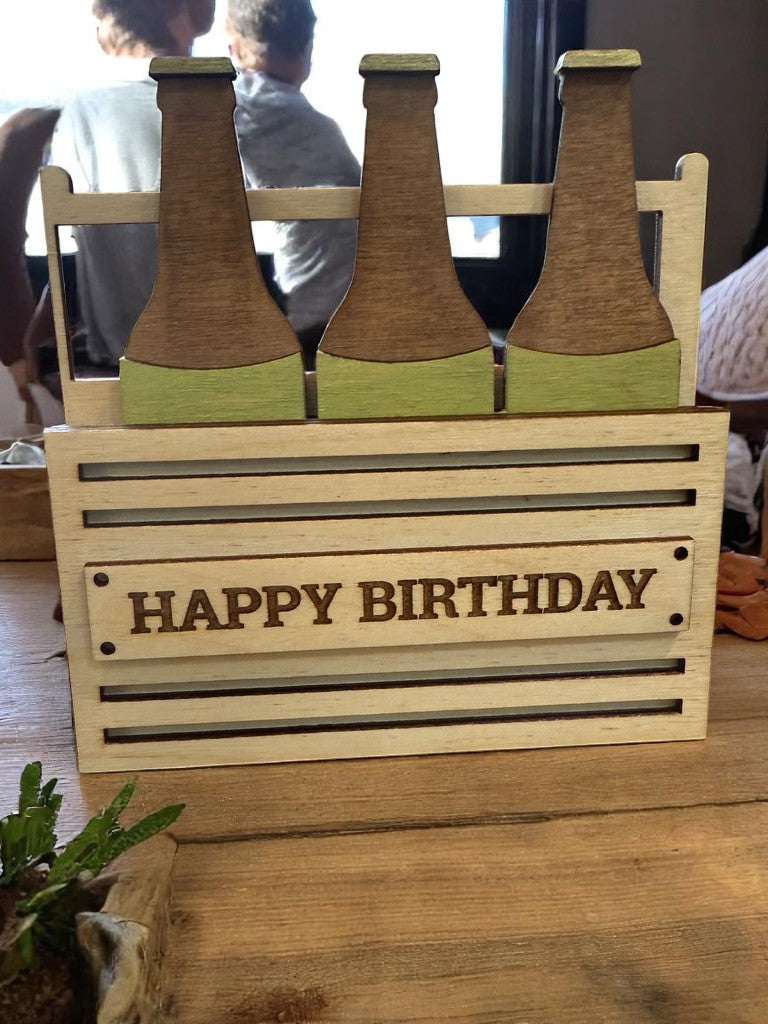 Beer Bottle Wooden Gift Card Holder – Funny Handmade Gift for Dad or Birthday, Rustic Keepsake Crate Style