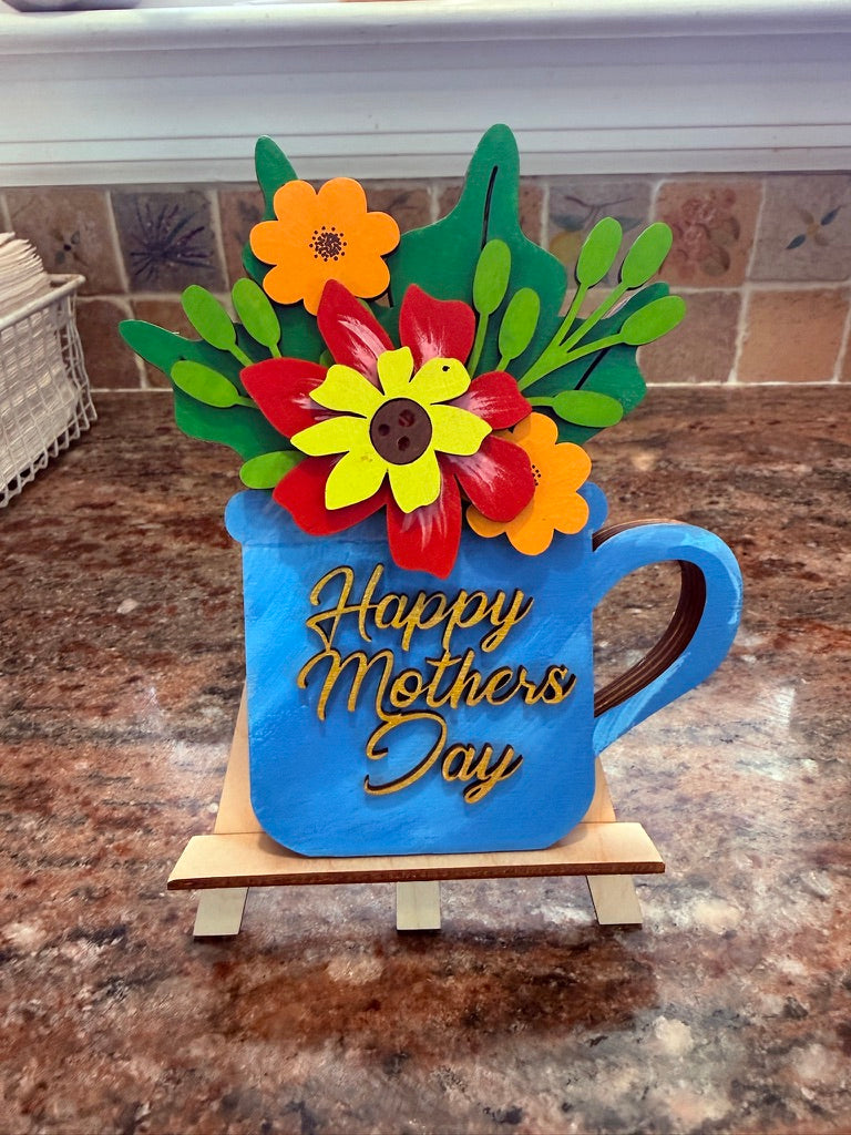 Mother’s Day Gift Card Holder | Birthday & Thank You Flower Mug | Hand-Painted Wood