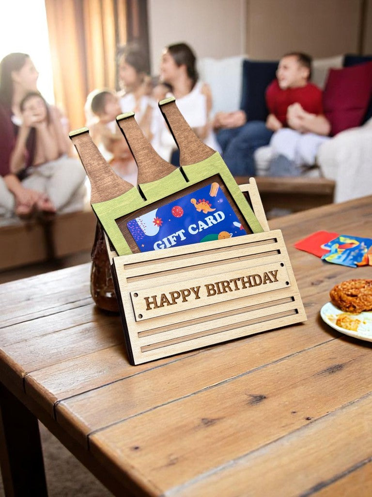 Beer Bottle Wooden Gift Card Holder – Funny Handmade Gift for Dad or Birthday, Rustic Keepsake Crate Style