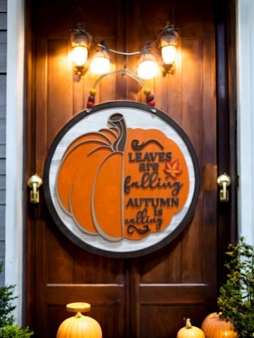 Leaves Are Falling Autumn Is Calling Wooden Pumpkin Sign – Handmade Rustic Fall Porch & Wall Dé