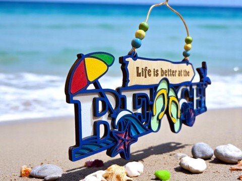 Life Is Better at the Beach Wooden Sign β Coastal Summer Decor with Flip Flops, Shells & Palm Tree