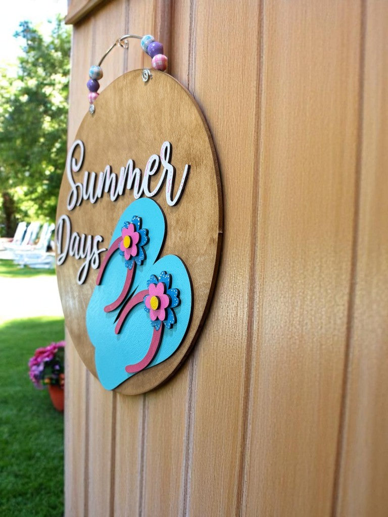 Summer Days Wooden Door Sign – Flip Flop Beach Decor for Front Porch or Patio