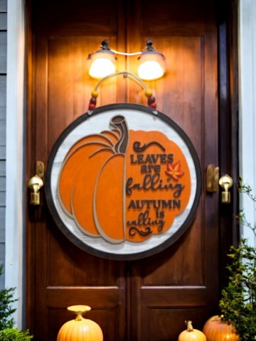 Leaves Are Falling Autumn Is Calling Wooden Pumpkin Sign – Handmade Rustic Fall Porch & Wall Dé