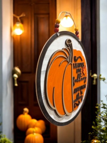 Leaves Are Falling Autumn Is Calling Wooden Pumpkin Sign – Handmade Rustic Fall Porch & Wall Dé