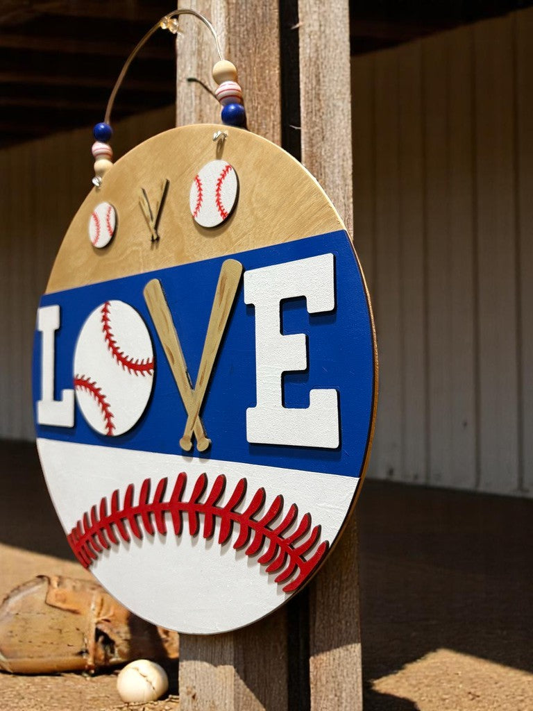 Love of Baseball Sign | Handmade Baseball Door Hanger for Sports Fans & Families