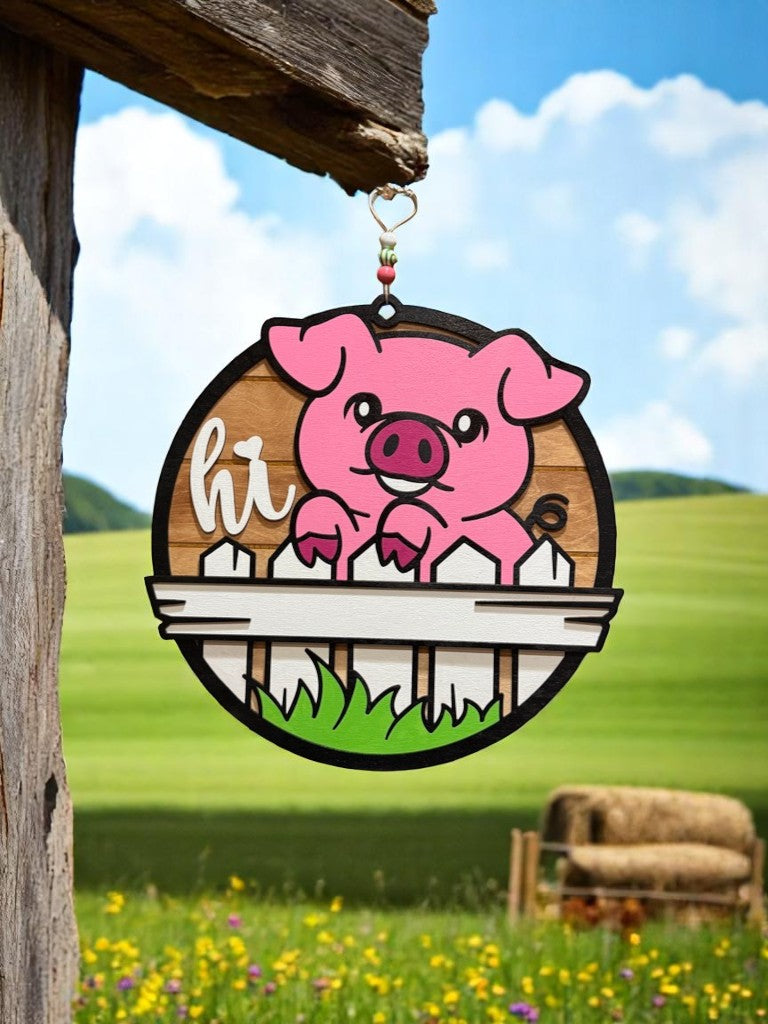 Farmhouse Pig Sign | Handcrafted Wooden Pig Decor with Rustic Barnyard Charm