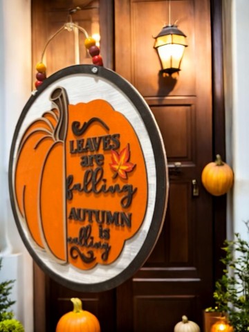 Leaves Are Falling Autumn Is Calling Wooden Pumpkin Sign – Handmade Rustic Fall Porch & Wall Dé
