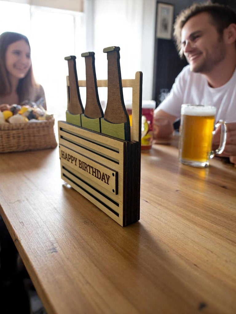 Beer Bottle Wooden Gift Card Holder – Funny Handmade Gift for Dad or Birthday, Rustic Keepsake Crate Style
