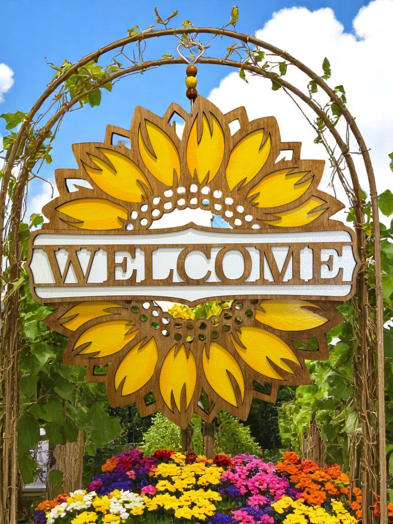 Rustic Sunflower Welcome Sign – Handcrafted Wooden Door Decor for Summer and Farmhouse Homes