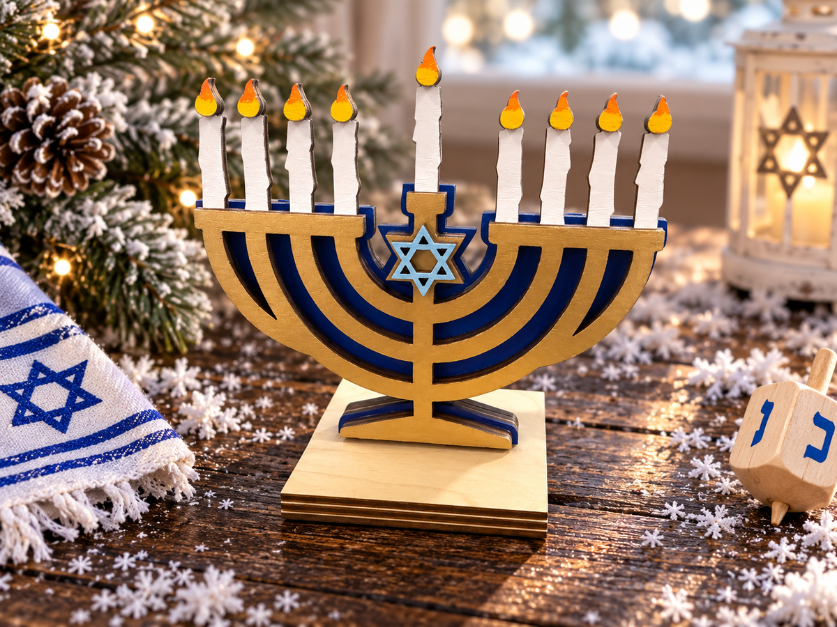 Menorah Gift Card Holder | Wood Hanukkah Menorah with Gift Card | Handcrafted