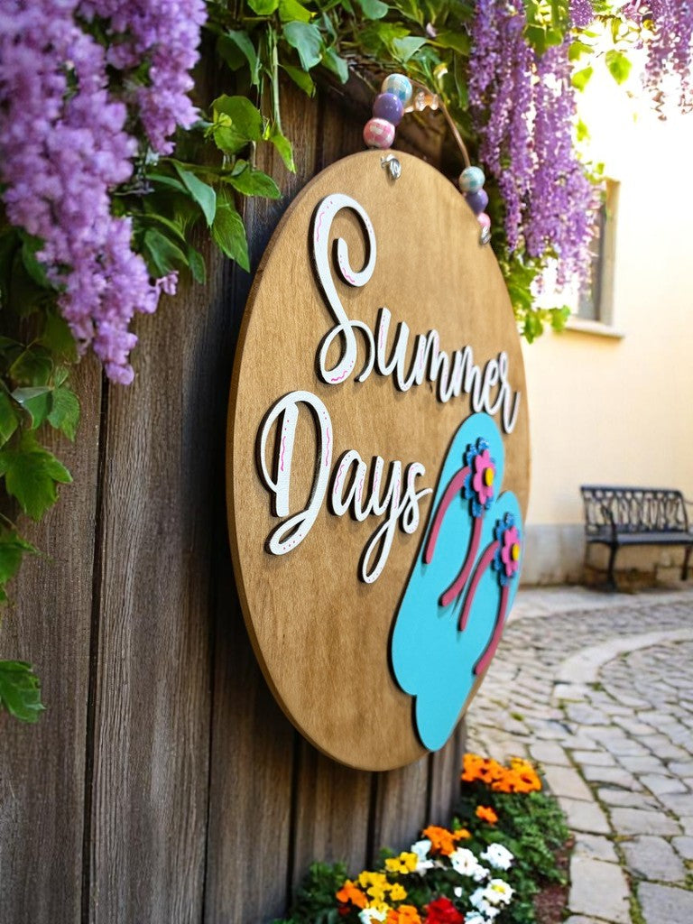 Summer Days Wooden Door Sign – Flip Flop Beach Decor for Front Porch or Patio