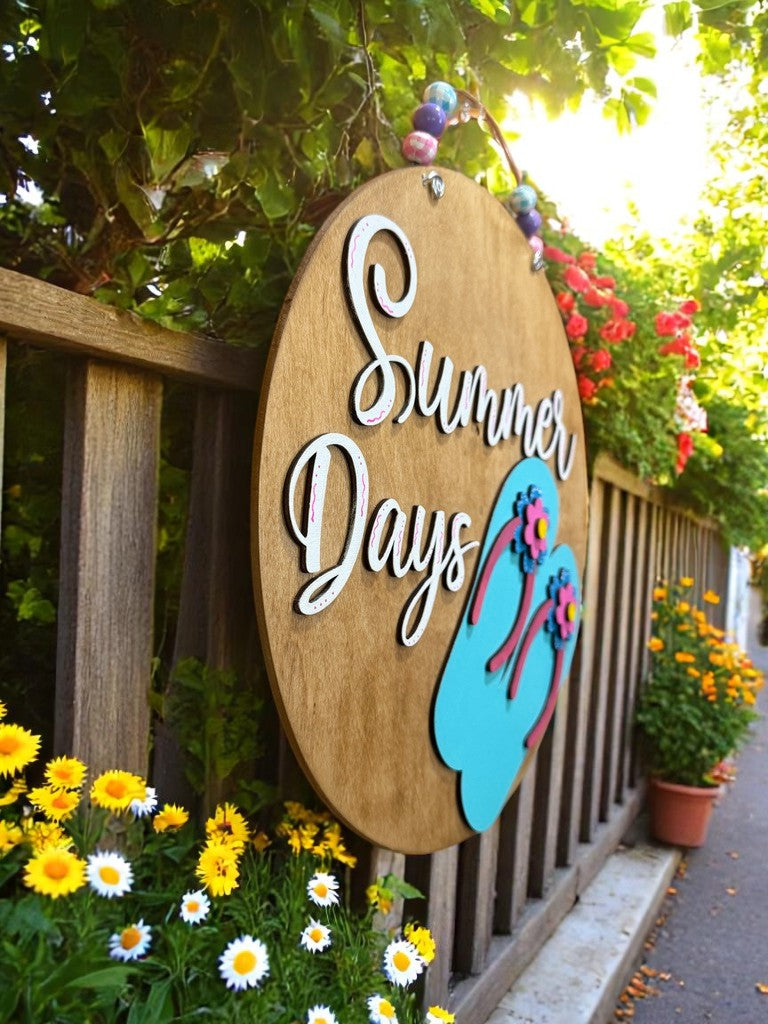 Summer Days Wooden Door Sign – Flip Flop Beach Decor for Front Porch or Patio