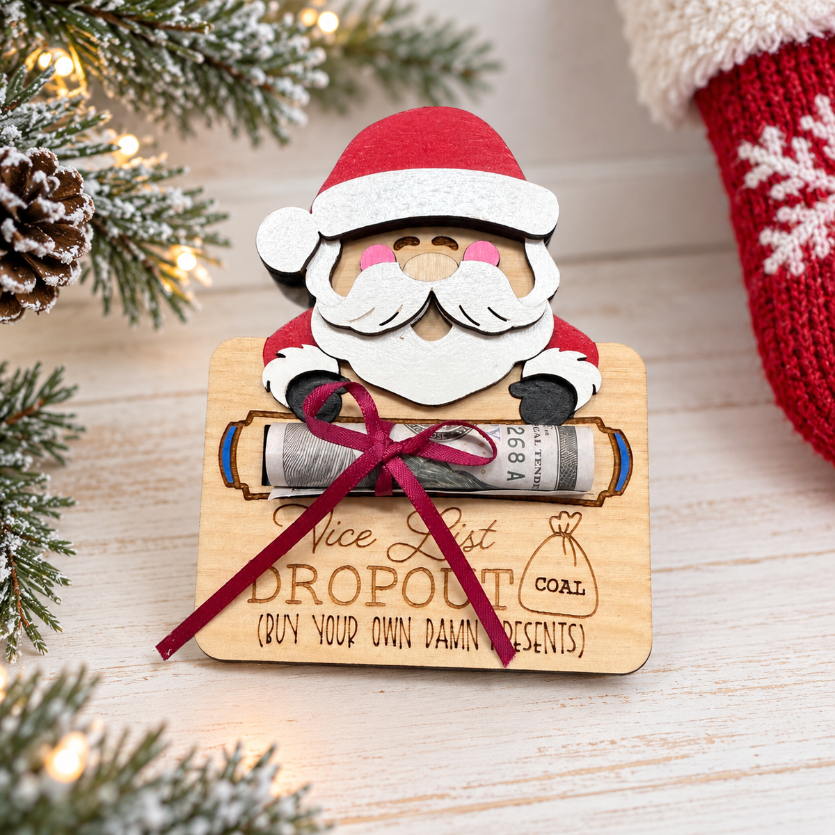 Santa Cash Gift Holder | Funny Christmas Money Gift | Handcrafted Wood