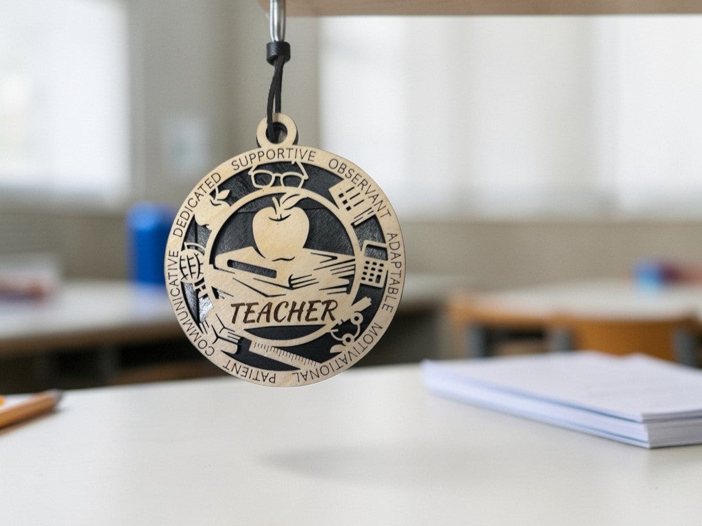 Teacher Gift Card Holder – Personalized Teacher Appreciation Gift – End of Year Teacher Gift – Wooden Medallion Holder