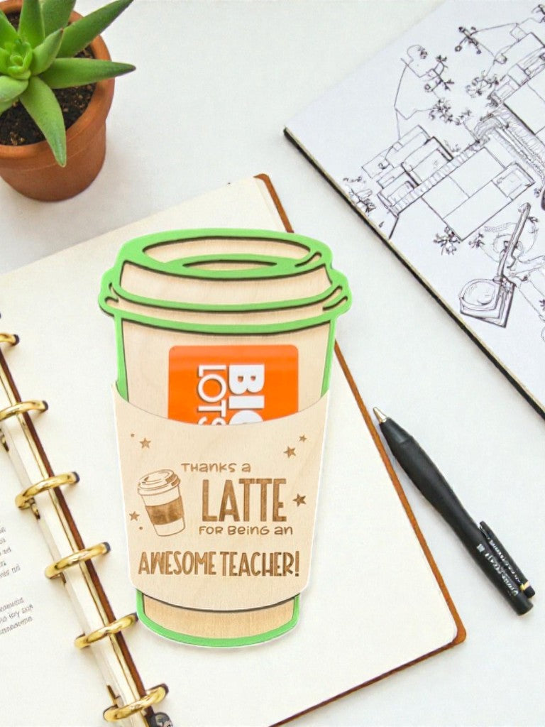 Teacher Coffee Cup Gift Card Holder – Personalized Teacher Gift – Latte Cup Teacher Appreciation Gift – End of Year Teacher Gift