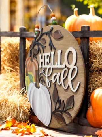 Hello Fall Wooden Sign – Rustic Pumpkin Fall Door Hanger – Handmade Farmhouse Autumn Porch Decor