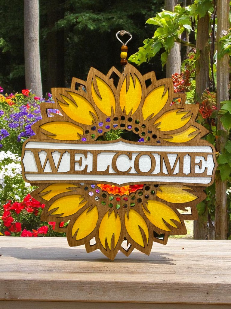 Rustic Sunflower Welcome Sign – Handcrafted Wooden Door Decor for Summer and Farmhouse Homes
