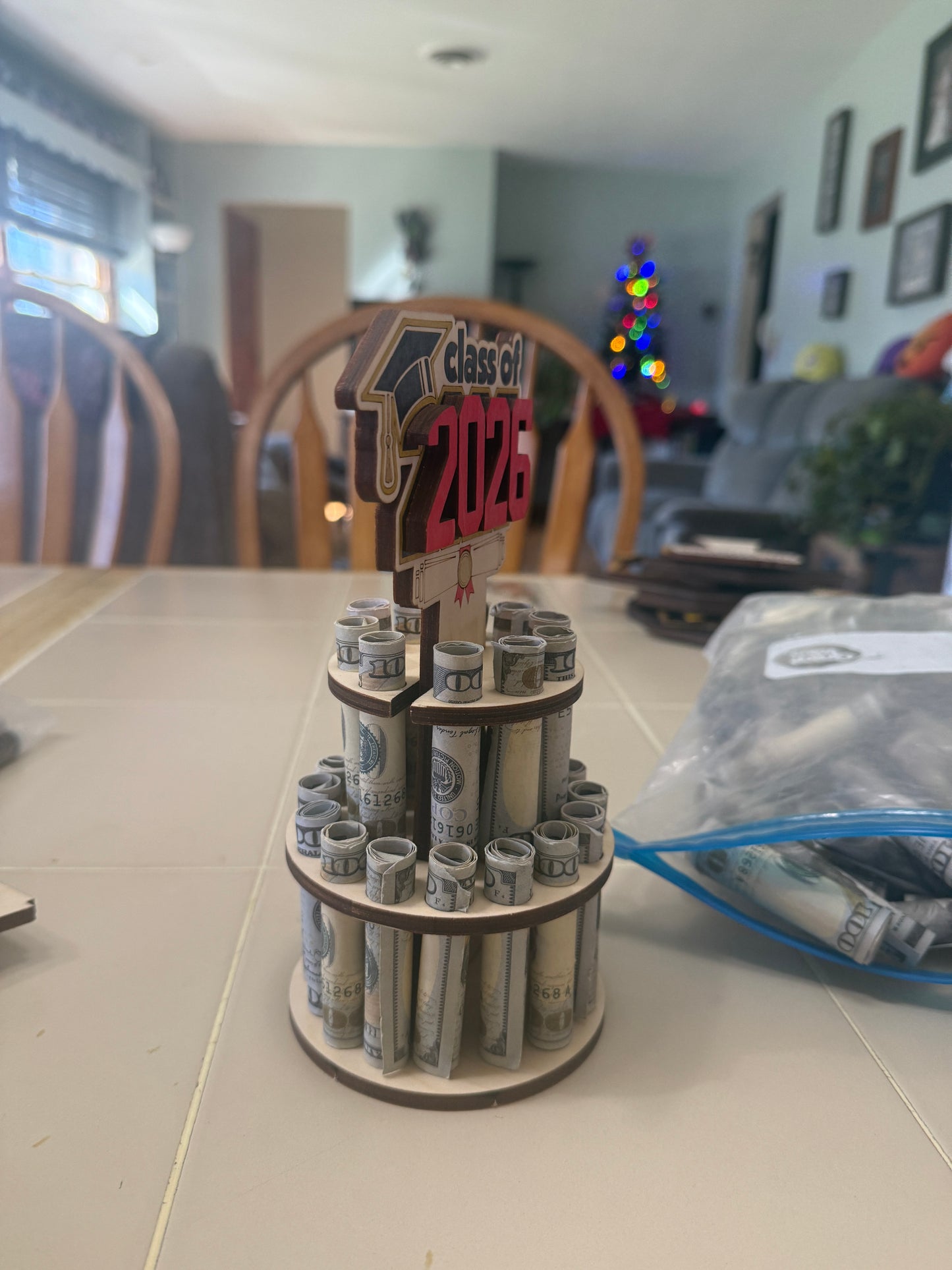 Graduation Money Tree Gift – 2 Tier Cash Holder – Graduation Cash Gift Idea – Holds 25 Bills – Personalized Graduation Gift