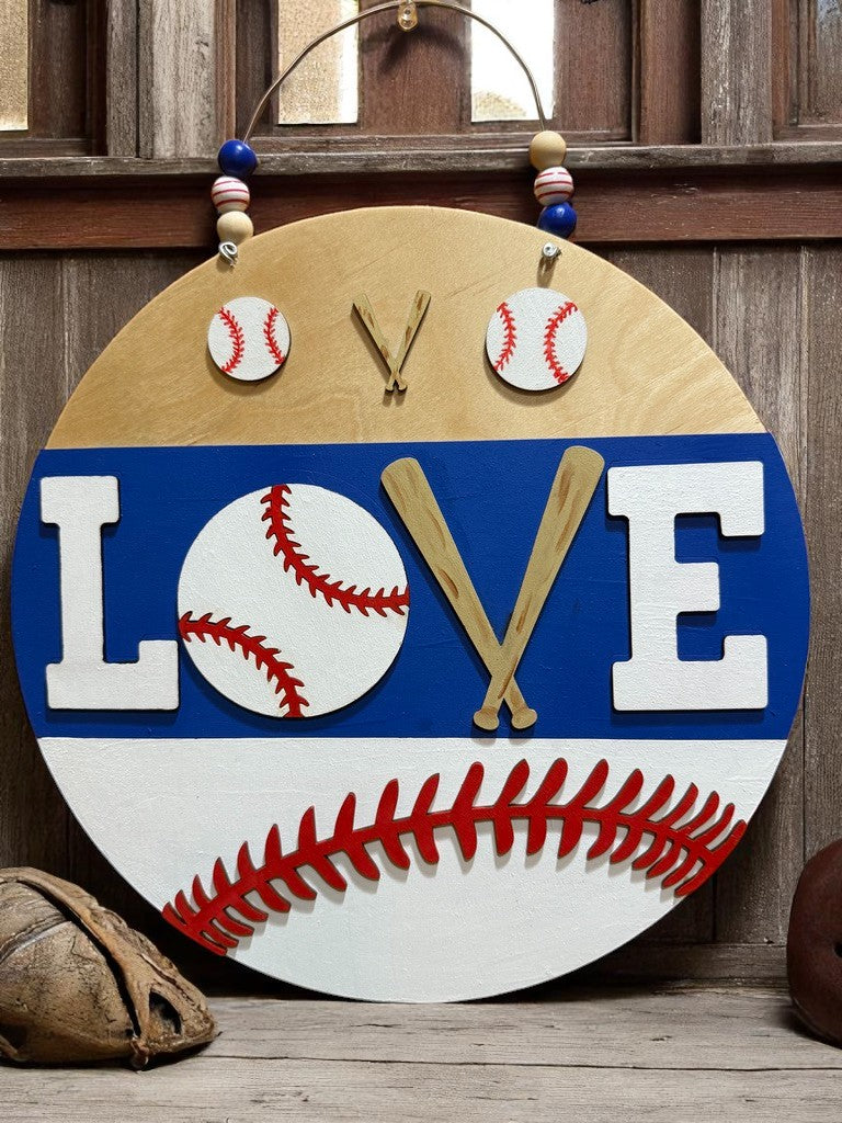Love of Baseball Sign | Handmade Baseball Door Hanger for Sports Fans & Families