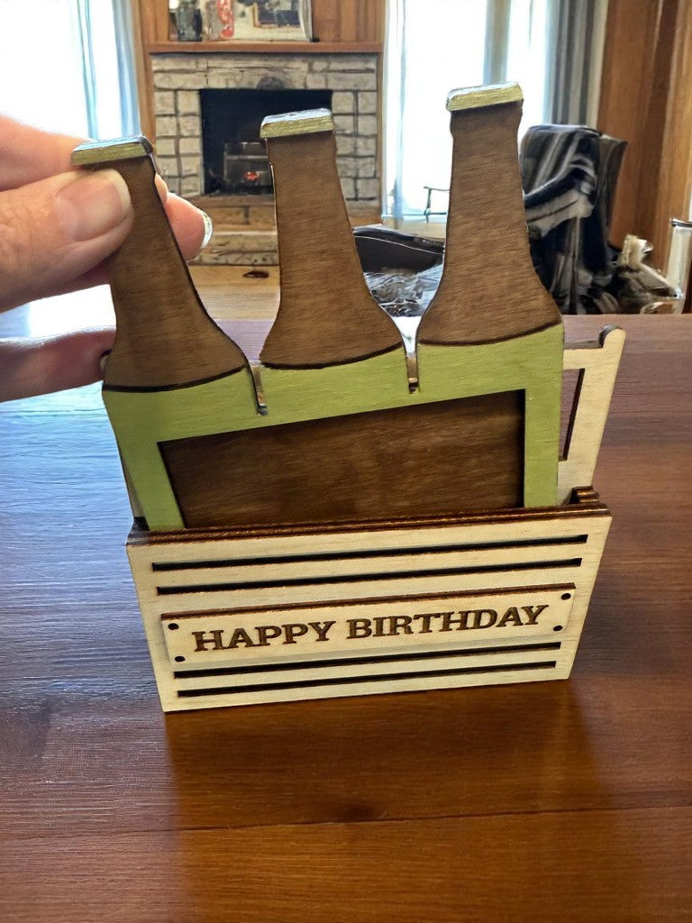 Beer Bottle Wooden Gift Card Holder – Funny Handmade Gift for Dad or Birthday, Rustic Keepsake Crate Style