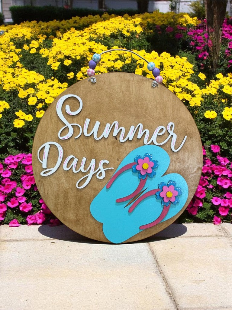 Summer Days Wooden Door Sign – Flip Flop Beach Decor for Front Porch or Patio