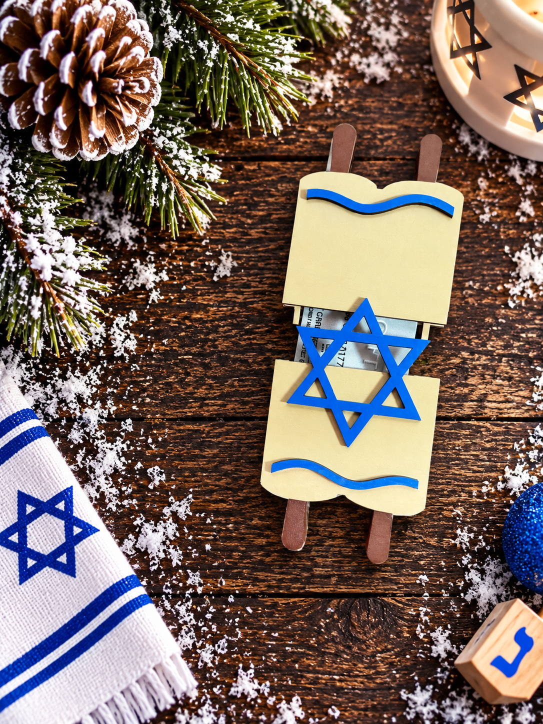 Torah Scroll Gift Card Holder | Wood Hanukkah Torah Gift | Handcrafted Jewish Gift