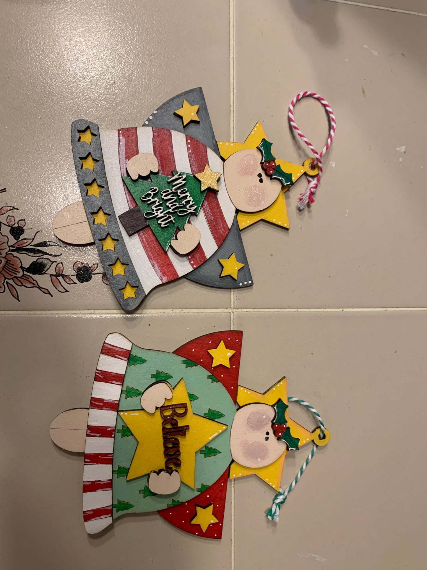 Handmade Wooden Angel Christmas Ornaments – Believe & Merry and Bright Holiday Decor