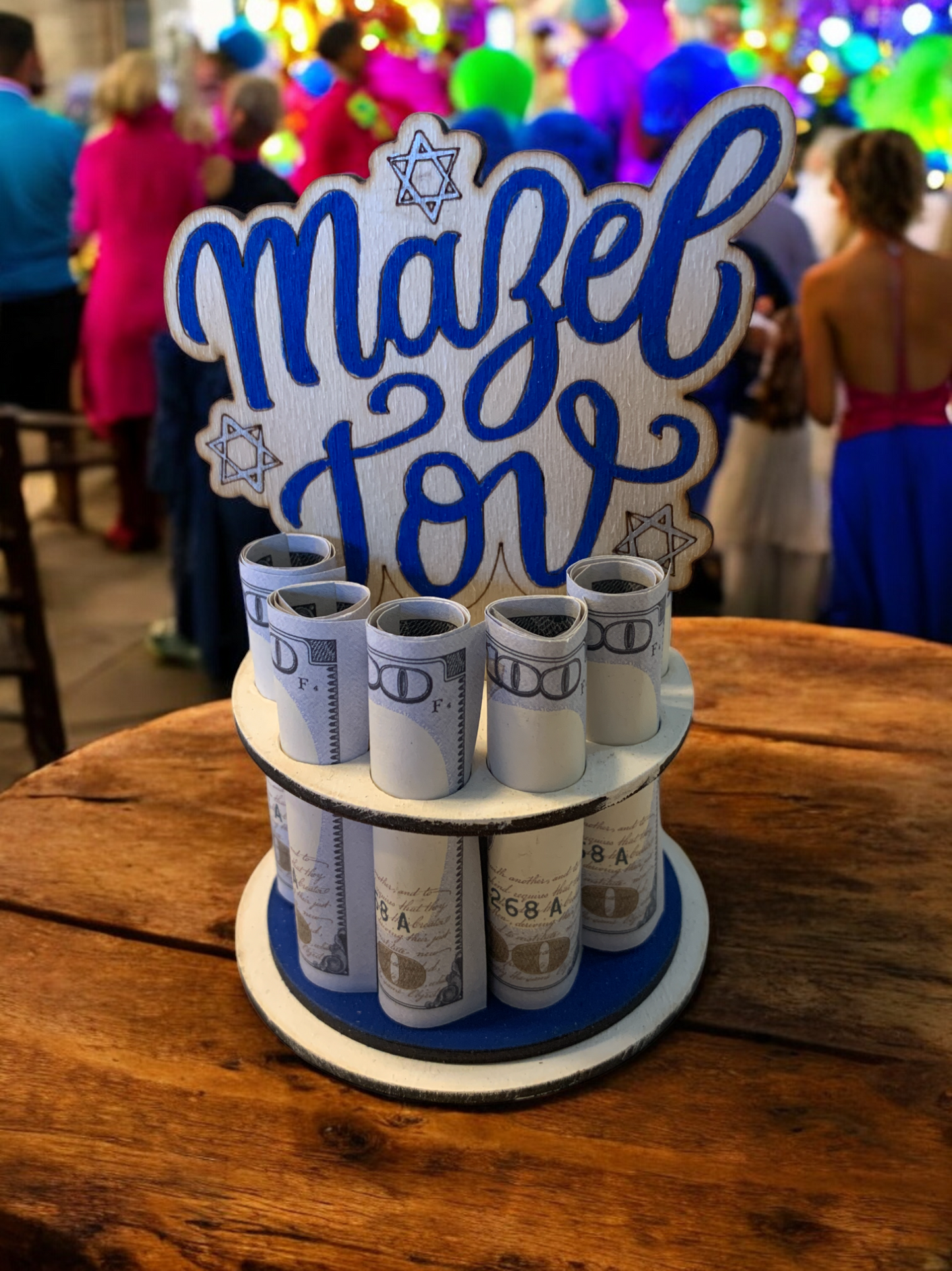 Mazel Tov Money Gift – Handmade Wooden Money Tree for Jewish Celebration