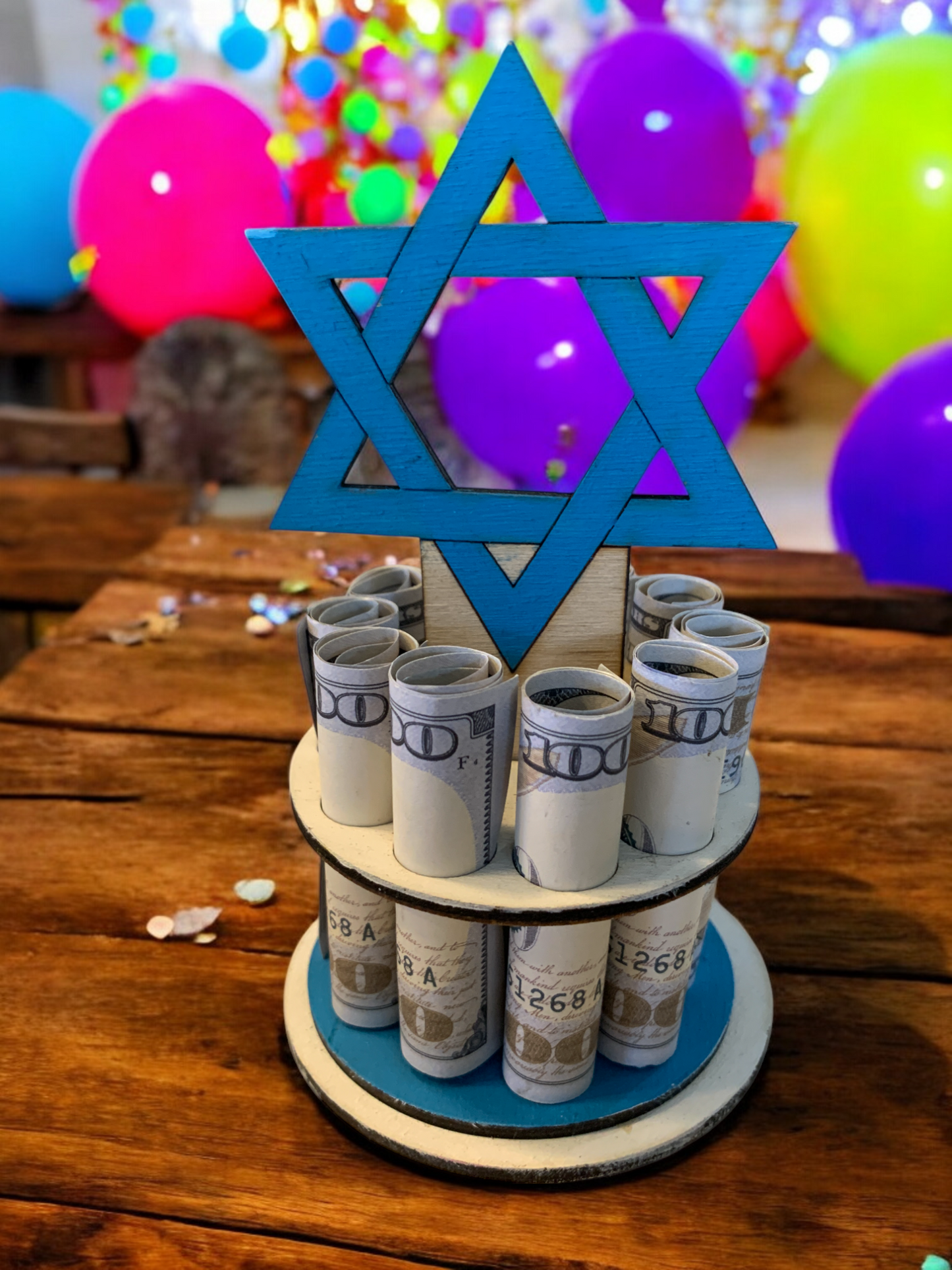 Mazel Tov Money Gift – Handmade Wooden Money Tree for Jewish Celebration