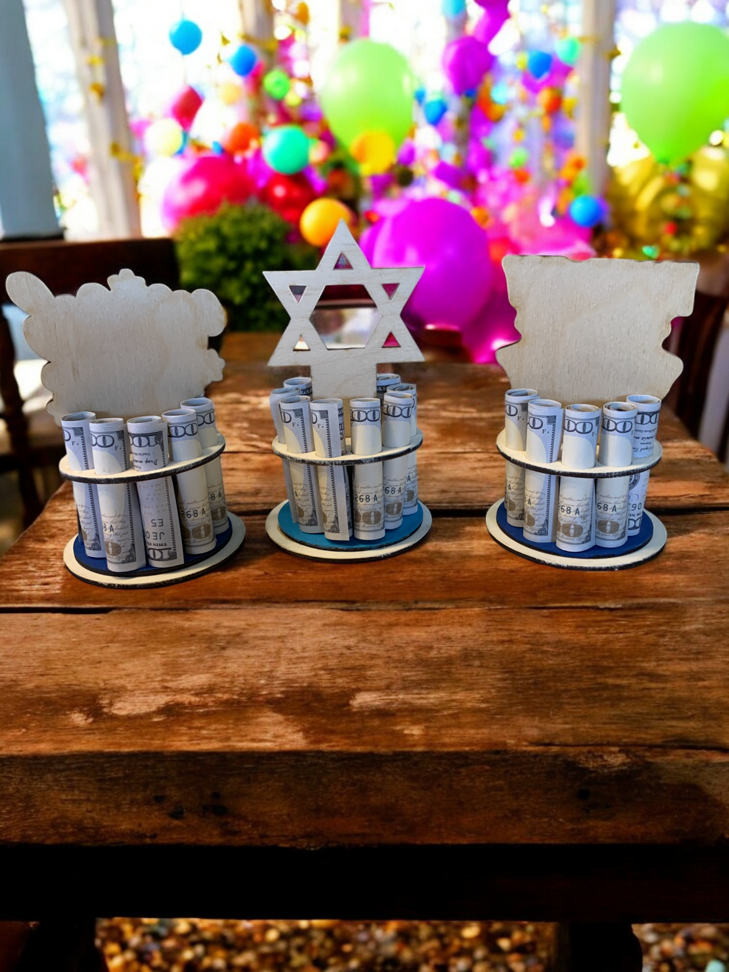Mazel Tov Money Gift – Handmade Wooden Money Tree for Jewish Celebration