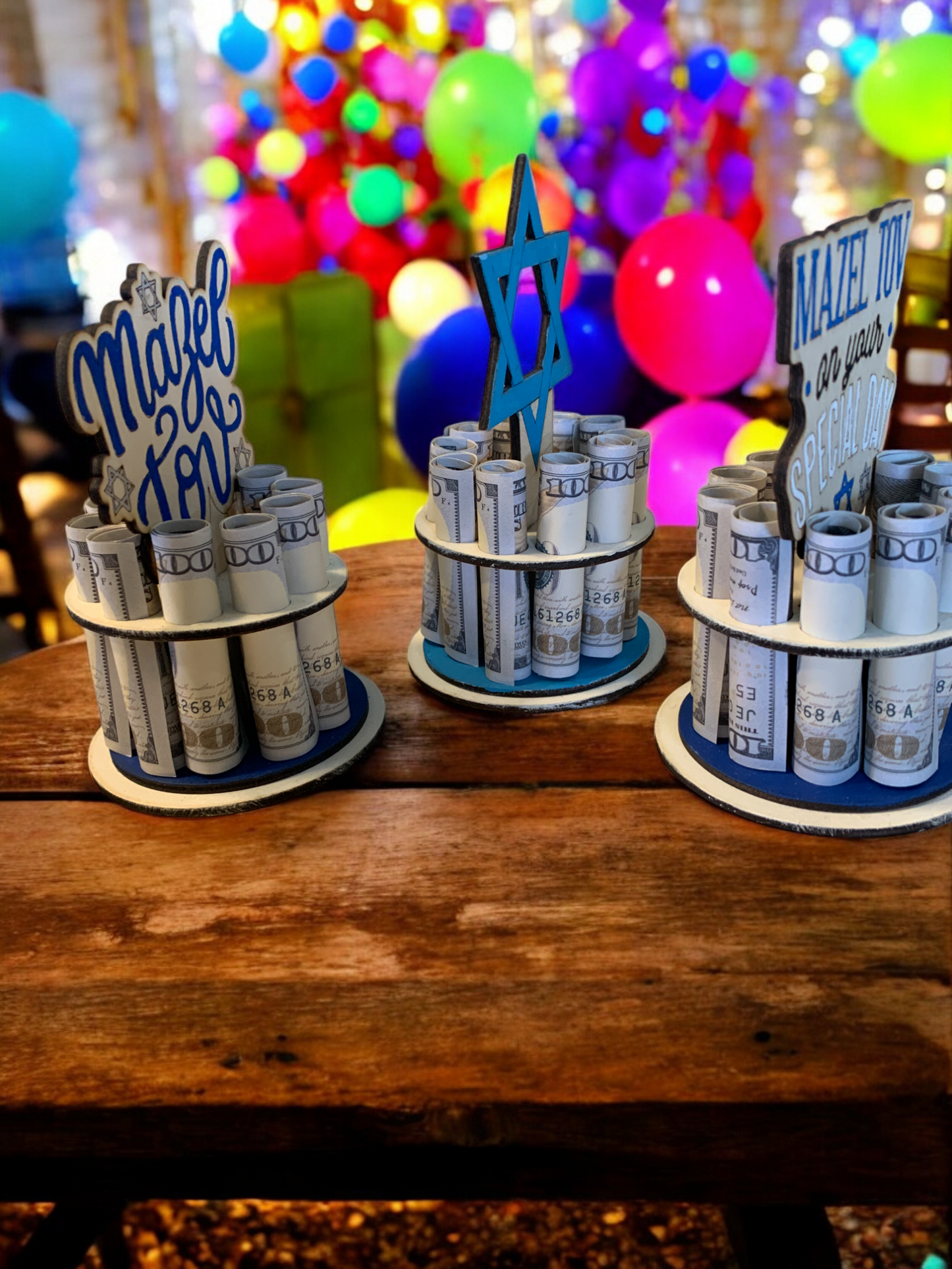 Mazel Tov Money Gift – Handmade Wooden Money Tree for Jewish Celebration