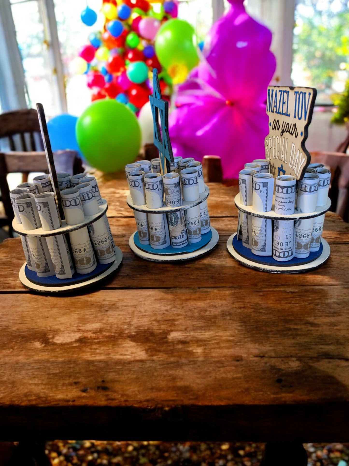 Mazel Tov Money Gift – Handmade Wooden Money Tree for Jewish Celebration