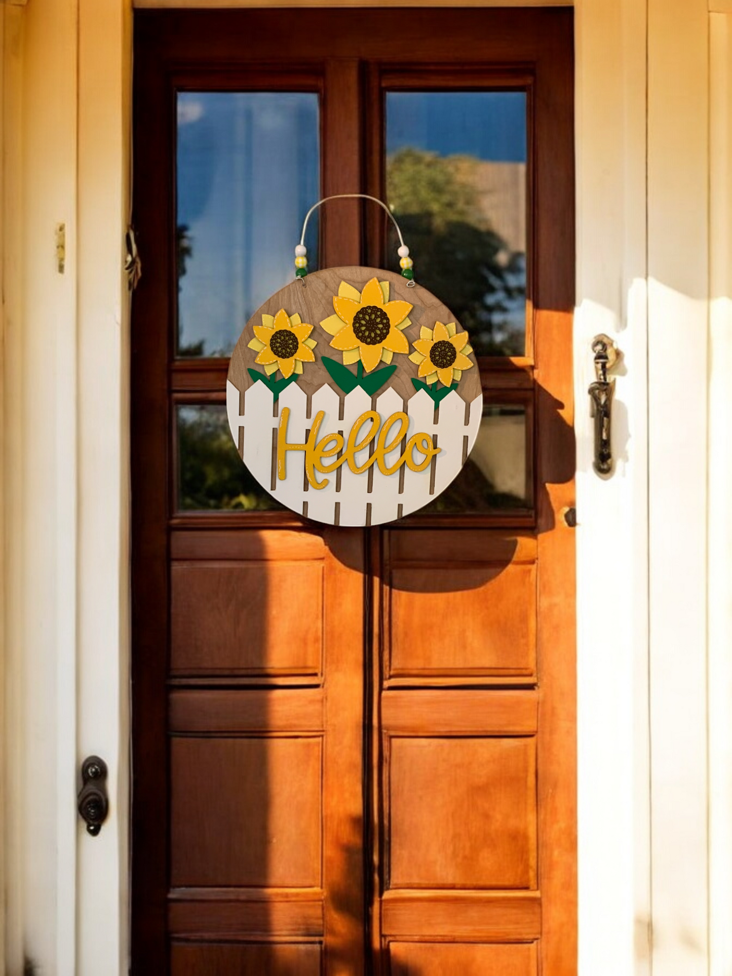 Sunflower Welcome Sign β Rustic Farmhouse Front Door Decor β Handcrafted Summer Porch Hanging