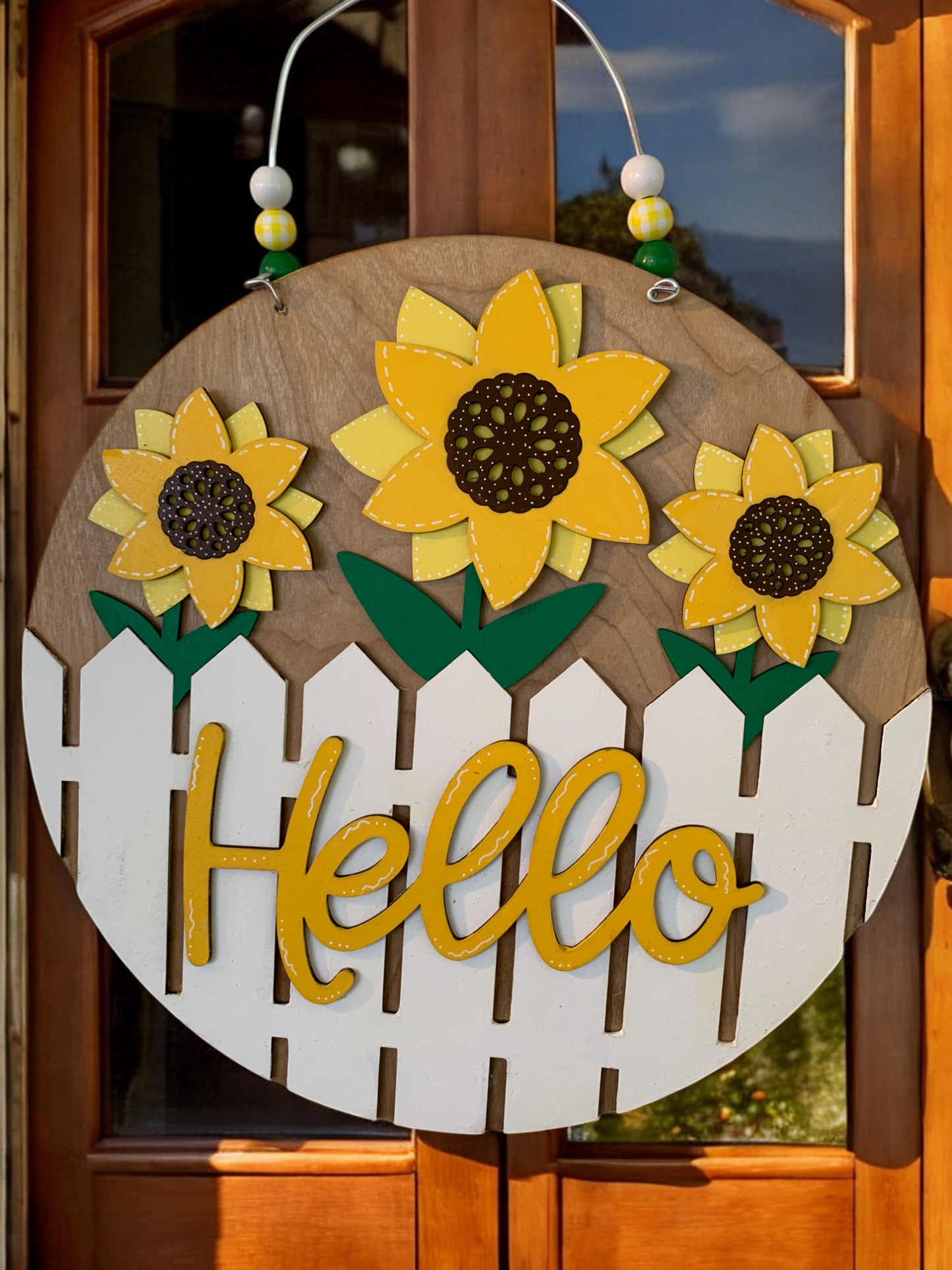 Sunflower Welcome Sign β Rustic Farmhouse Front Door Decor β Handcrafted Summer Porch Hanging