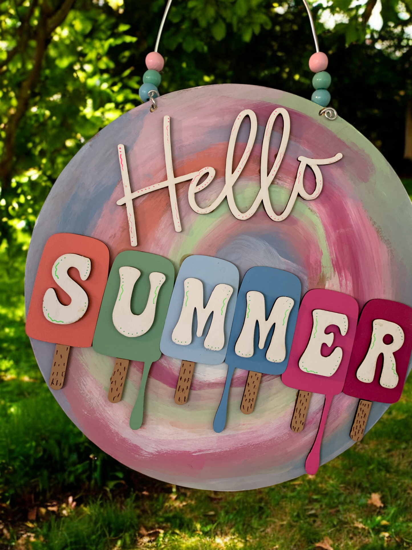 Hello Summer Ice Cream Sign β Colorful Summer Door Hanger β Fun Seasonal Wall Decor