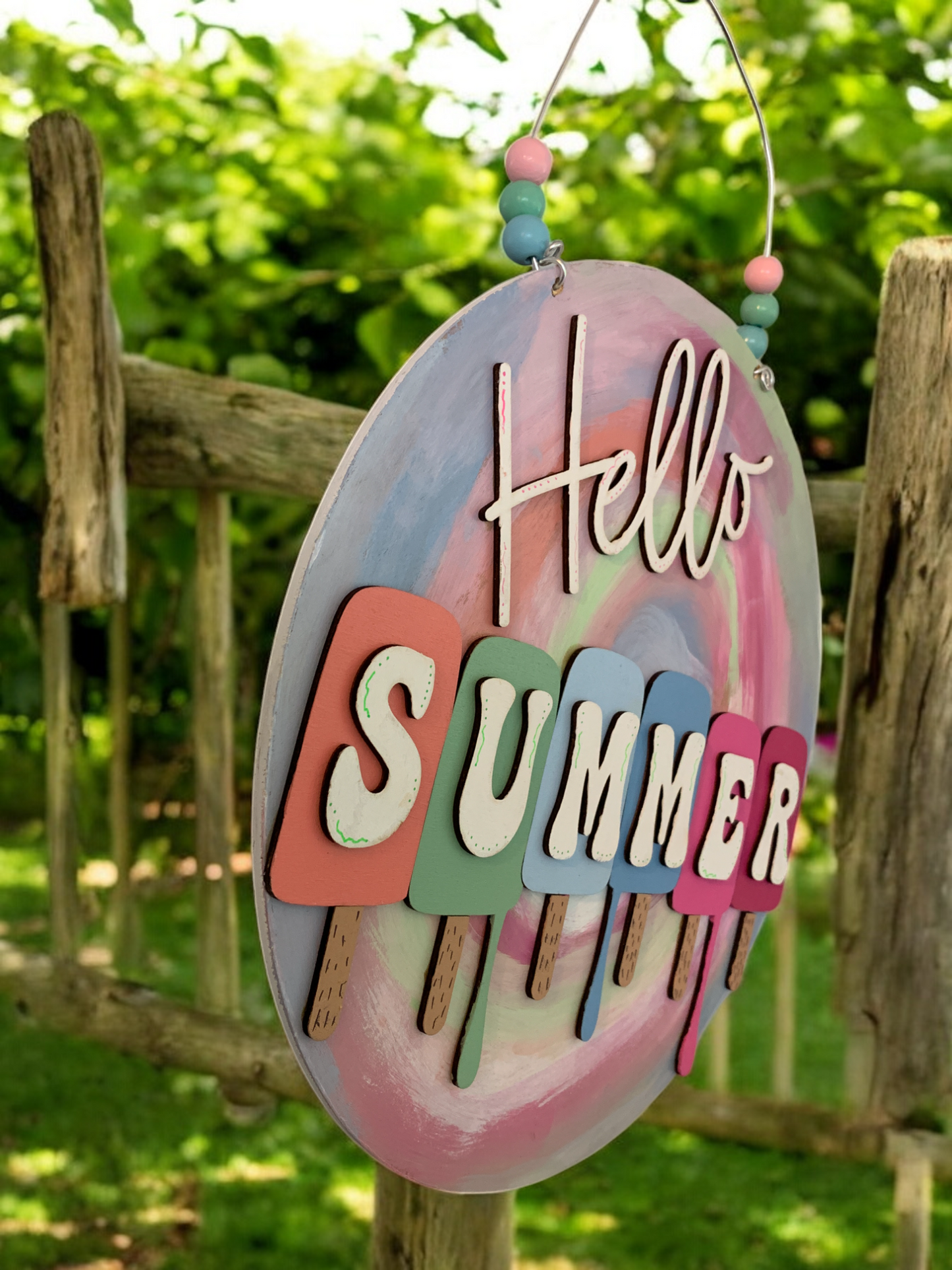 Hello Summer Ice Cream Sign β Colorful Summer Door Hanger β Fun Seasonal Wall Decor