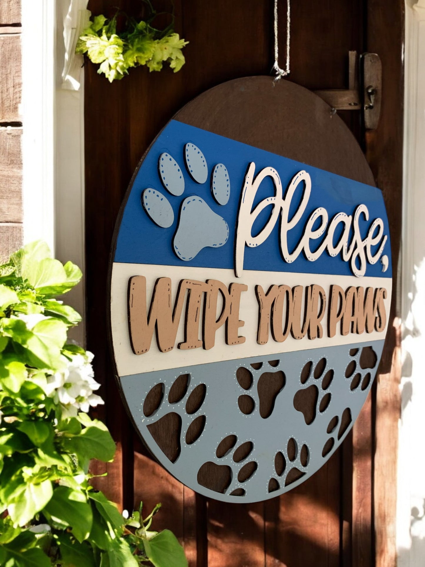 Wipe Your Paws Sign β Handmade 3D Wooden Dog Paw Print Entryway Decor for Pet Lovers