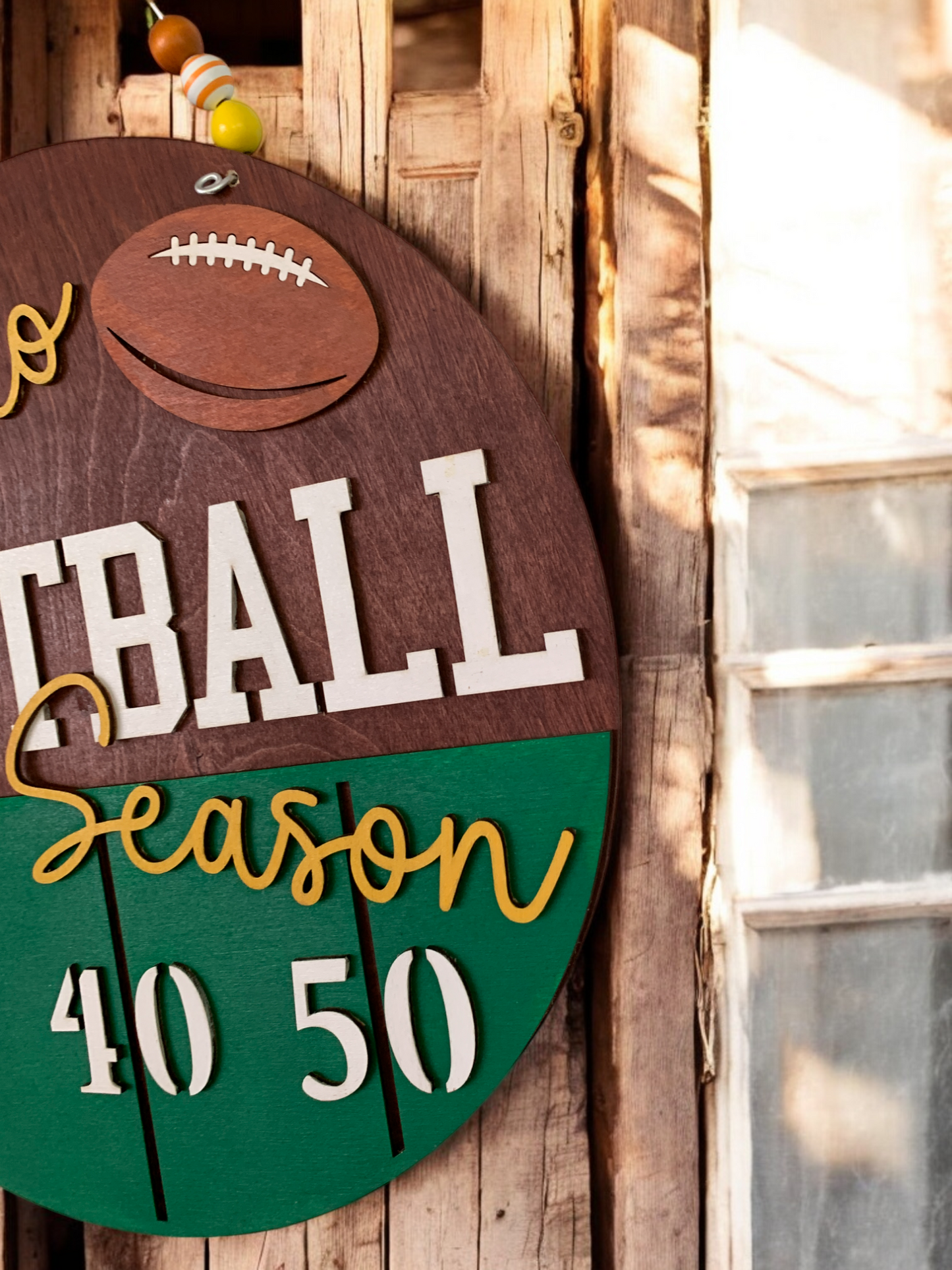 Hello Football Season Wooden Sign – Rustic Game Day Door Hanger – Handmade Sports Porch Decor