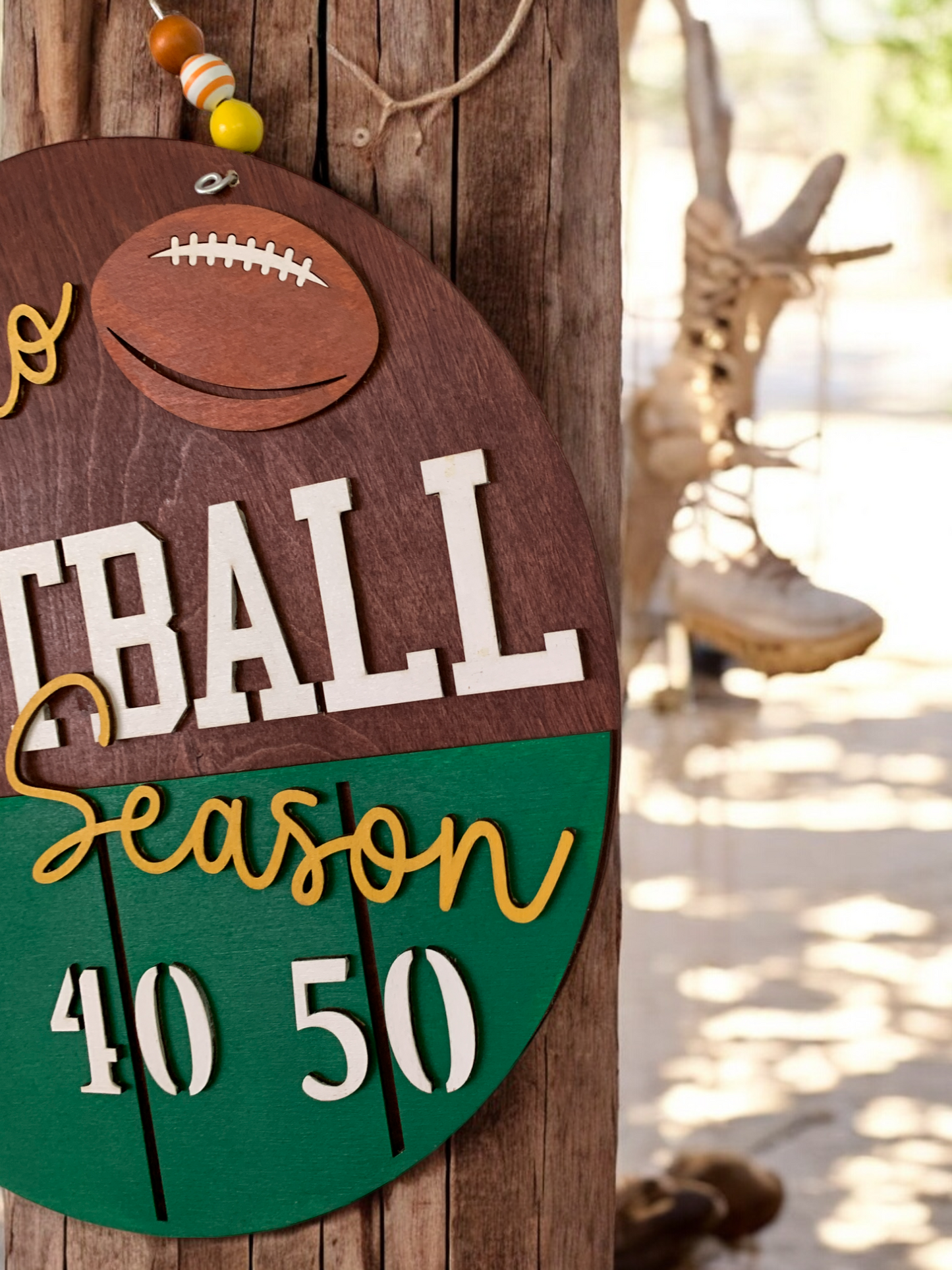 Hello Football Season Wooden Sign – Rustic Game Day Door Hanger – Handmade Sports Porch Decor