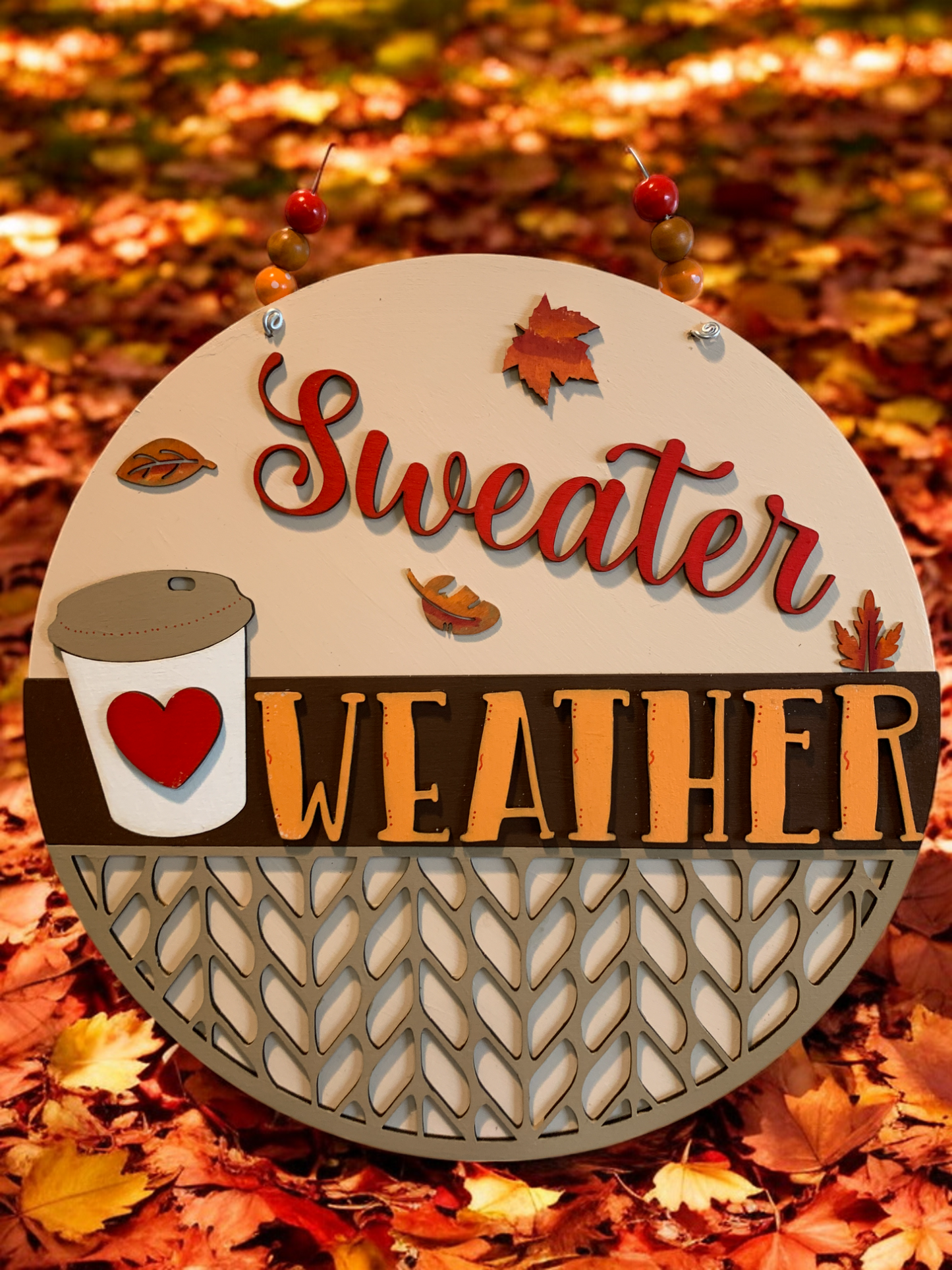 Sweater Weather Wooden Sign – Cozy Fall Door Hanger with Pumpkins & Boots – Handmade Autumn Decor